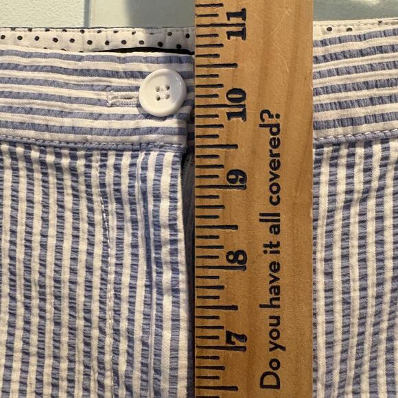 Talbots Pants Womens 12 Blue White Perfect Crop Seersucker Striped Ankle Capri - Picture 13 of 15
